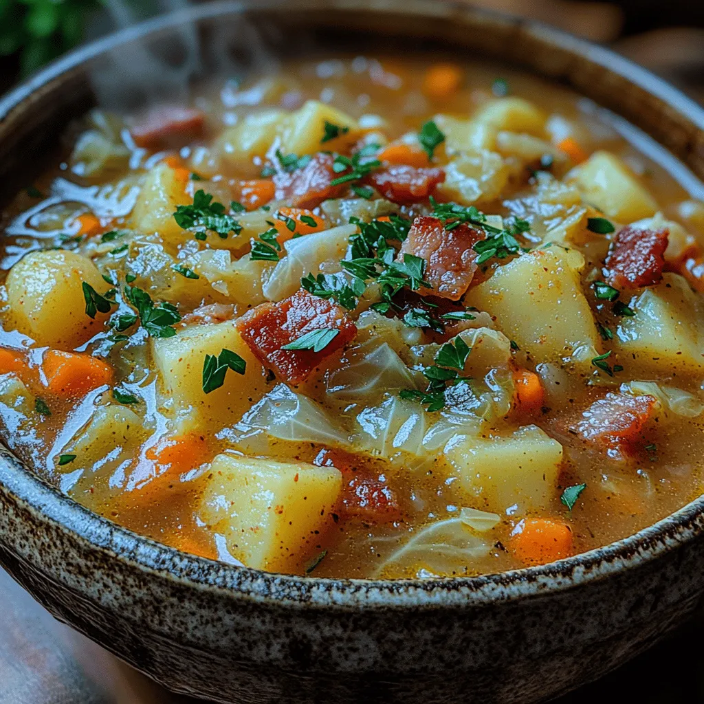 Die Basis der Gemütlichen Irischen Speck-, Kohl- und Kartoffelsuppe bildet eine Kombination aus frischen und herzhaften Zutaten, die zusammen ein wunderbares Geschmackserlebnis schaffen. Hier finden Sie eine detaillierte Übersicht über die einzelnen Komponenten, die in dieser köstlichen Suppe verwendet werden.