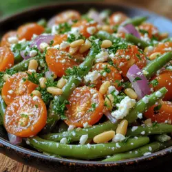 Willkommen zu einem köstlichen Rezept, das sowohl gesund als auch geschmackvoll ist: der Würzige Zitronen-Knoblauch-Grüner-Bohnen-Salat! In einer Zeit, in der frische Zutaten und gesunde Ernährung immer mehr an Bedeutung gewinnen, ist dieser Salat eine hervorragende Wahl. Er vereint knackige grüne Bohnen mit einem spritzigen Zitronen-Knoblauch-Dressing und einer Vielzahl weiterer köstlicher Zutaten, die zusammen ein Geschmackserlebnis der besonderen Art bieten.
