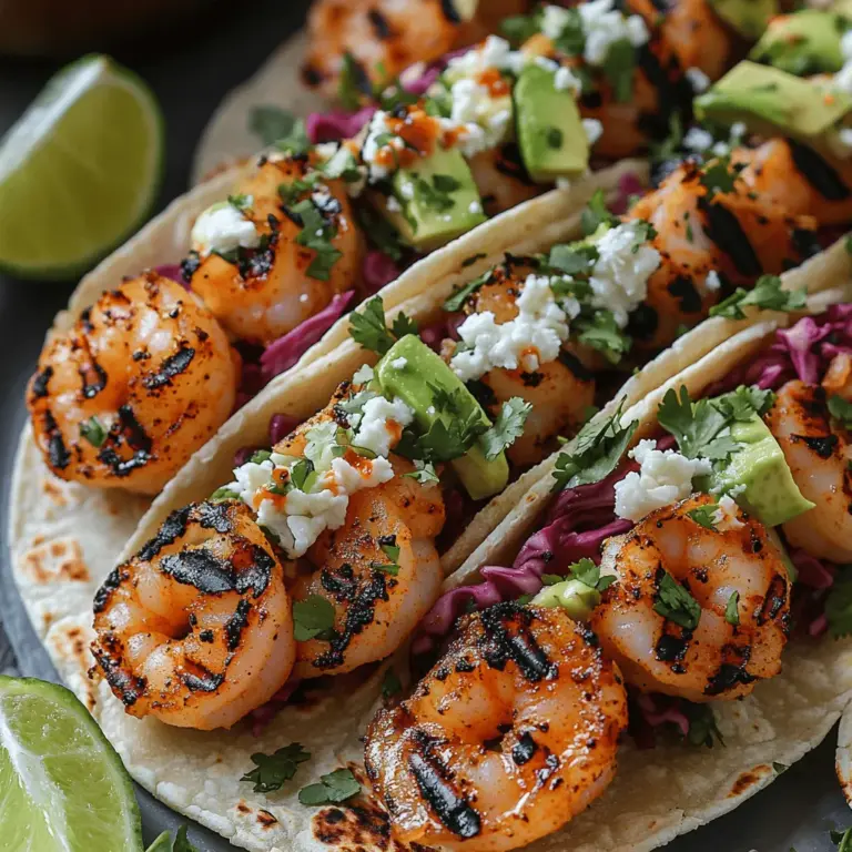 Zesty gegrillte Garnelen Street Tacos sind ein wahres Fest für die Sinne. Diese köstlichen Tacos kombinieren saftige, perfekt marinierte Garnelen mit frischem Gemüse und aromatischen Zutaten, die jeden Bissen zu einem Geschmackserlebnis machen. Die Aromen von Limette, Knoblauch und Gewürzen harmonieren wunderbar und lassen diese Tacos zu einem Highlight jeder Grillparty werden. Egal, ob Sie ein erfahrener Koch oder ein Anfänger in der Küche sind, dieses Rezept ist einfach zuzubereiten und wird Ihre Gäste garantiert beeindrucken.