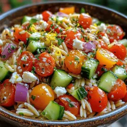 Der Würzige Zitronen-Knoblauch-Orzo-Pasta-Salat ist ein lebendiges und geschmackvolles Gericht, das sowohl als leichtes Mittagessen als auch als Beilage zu einem Grillabend oder Picknick hervorragend geeignet ist. Mit seiner Kombination aus frischen Zutaten, aromatischem Knoblauch und der spritzigen Note von Zitrone bringt dieser Salat nicht nur Farbe auf den Teller, sondern auch eine Fülle an Nährstoffen. In der heutigen Zeit, in der viele Menschen Wert auf gesunde, ausgewogene Ernährung legen, ist dieser Salat eine perfekte Wahl. Er ist schnell zubereitet, leicht verdaulich und lässt sich problemlos für verschiedene Anlässe anpassen.