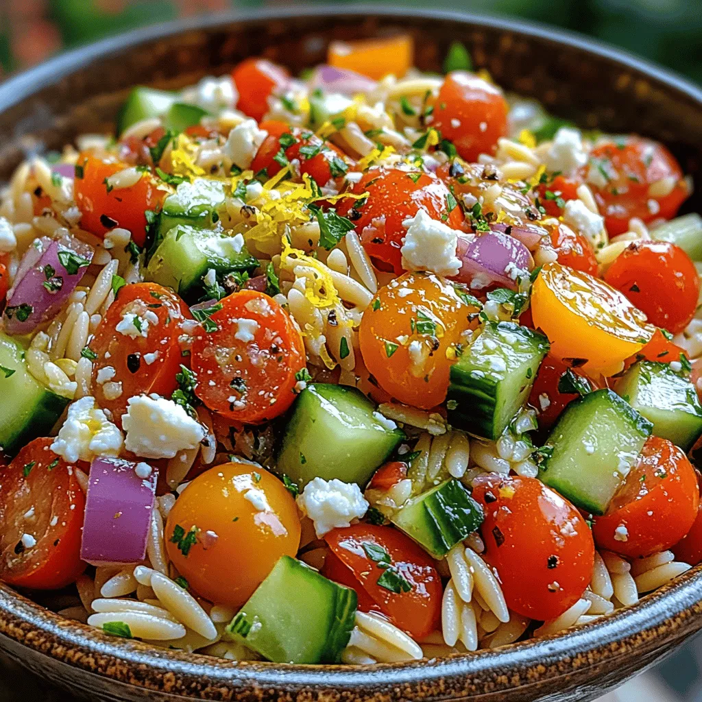 Der Würzige Zitronen-Knoblauch-Orzo-Pasta-Salat ist ein lebendiges und geschmackvolles Gericht, das sowohl als leichtes Mittagessen als auch als Beilage zu einem Grillabend oder Picknick hervorragend geeignet ist. Mit seiner Kombination aus frischen Zutaten, aromatischem Knoblauch und der spritzigen Note von Zitrone bringt dieser Salat nicht nur Farbe auf den Teller, sondern auch eine Fülle an Nährstoffen. In der heutigen Zeit, in der viele Menschen Wert auf gesunde, ausgewogene Ernährung legen, ist dieser Salat eine perfekte Wahl. Er ist schnell zubereitet, leicht verdaulich und lässt sich problemlos für verschiedene Anlässe anpassen.