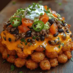Hier sind die wichtigsten Zutaten, die du für die Zubereitung von beladenen Nacho-Tater Tots benötigst. Jedes Element trägt auf seine Weise zu diesem köstlichen Gerichte bei.