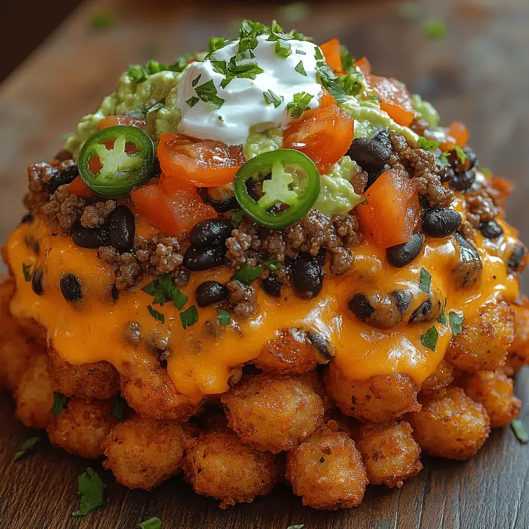 Hier sind die wichtigsten Zutaten, die du für die Zubereitung von beladenen Nacho-Tater Tots benötigst. Jedes Element trägt auf seine Weise zu diesem köstlichen Gerichte bei.