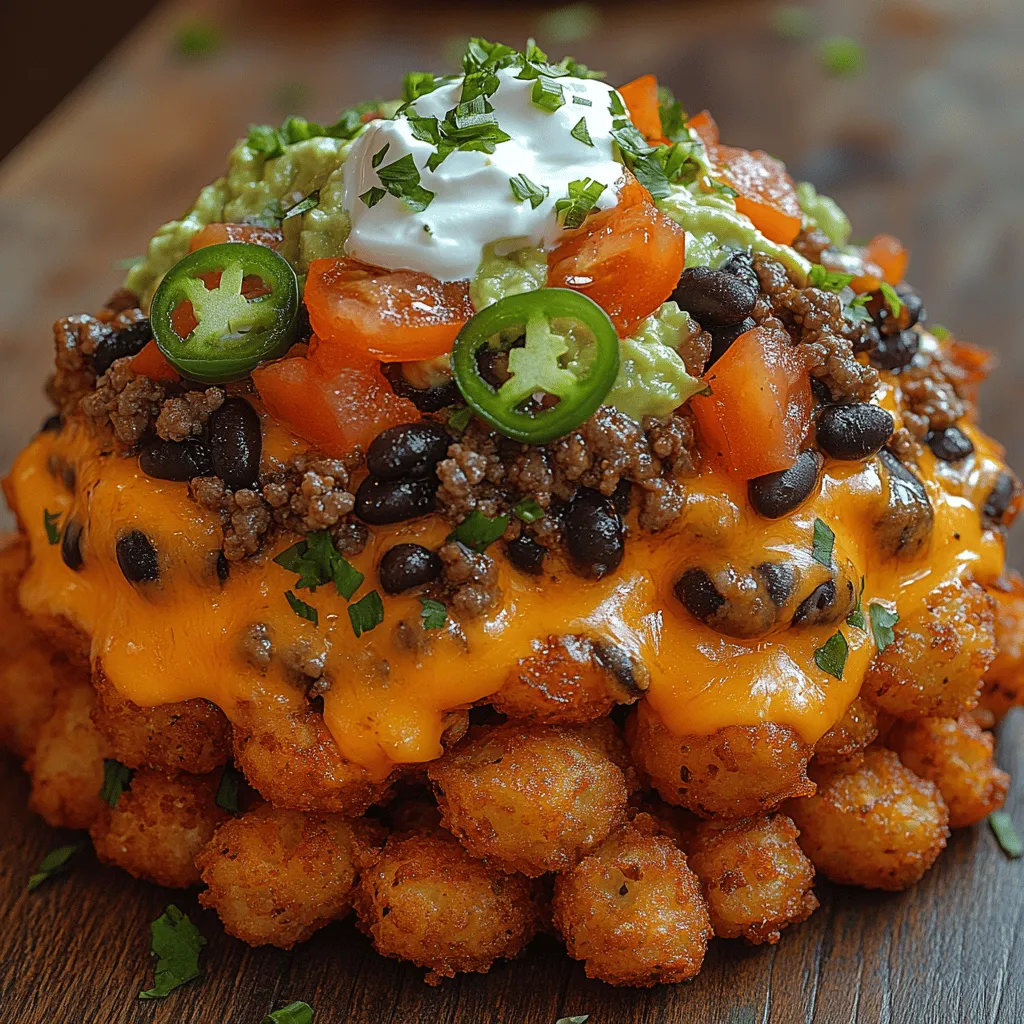 Hier sind die wichtigsten Zutaten, die du für die Zubereitung von beladenen Nacho-Tater Tots benötigst. Jedes Element trägt auf seine Weise zu diesem köstlichen Gerichte bei.