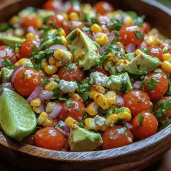 Frischer Mais bildet die Grundlage dieses Salates und bringt nicht nur einen süßen Geschmack mit sich, sondern auch zahlreiche gesundheitliche Vorteile. Mais ist reich an Ballaststoffen, die die Verdauung unterstützen, und enthält wichtige Vitamine wie B-Vitamine, die für die Energieproduktion wichtig sind. Außerdem liefert er Mineralien wie Magnesium und Zink, die zur allgemeinen Gesundheit beitragen. Bei der Zubereitung empfiehlt es sich, frischen Mais zu verwenden, da dieser einen intensiveren Geschmack und eine bessere Textur als Dosenmais bietet.