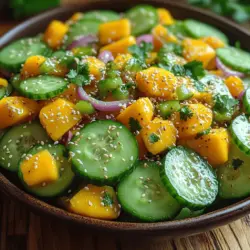 Der Tropensalat mit Gurke und Mango ist nicht nur ein Fest für die Sinne, sondern auch eine hervorragende Möglichkeit, sich an heißen Sommertagen abzukühlen. Diese köstliche Kombination aus knackigen Gurken, süßer Mango und einer Vielzahl aromatischer Zutaten macht diesen Salat zu einem unverzichtbaren Bestandteil jedes Grillabends, jeder Gartenparty oder einfach als leichtes Mittagessen.