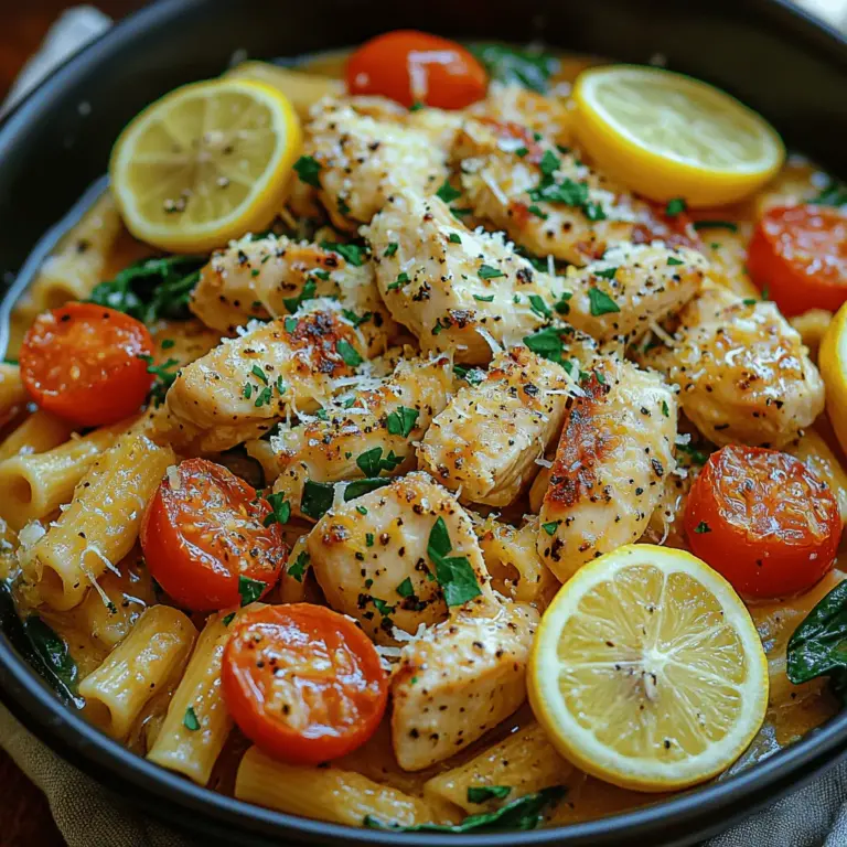 Die Spritzige One-Pot Zitronen-Hühnchen-Pasta ist ein Gericht, das nicht nur köstlich schmeckt, sondern auch in weniger als 30 Minuten zubereitet werden kann. Perfekt für geschäftige Wochentage, vereint dieses Rezept die Aromen von frischem Zitronensaft, zartem Hähnchen und cremiger Sahne in einem einzigen Topf. Diese Kombination sorgt für ein schnelles und einfaches Abendessen, das die ganze Familie begeistern wird. Ob du ein erfahrener Koch oder ein Anfänger in der Küche bist, dieses Rezept ist einfach zu befolgen und erfordert nur wenige Zutaten.