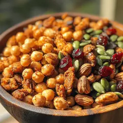 Der Kichererbsen Crunch Munch Mix ist nicht nur ein einfacher Snack, sondern auch eine köstliche Mischung aus Aromen und Texturen, die sowohl herzhaft als auch süß ist. Dieses Rezept kombiniert die nussigen Aromen von Kichererbsen und gemischten Nüssen mit der Süße von getrockneten Früchten, was ihn zu einem idealen Snack für jede Gelegenheit macht. Egal, ob Sie einen gesunden Snack für das Büro suchen, eine nahrhafte Option für die Kinder in die Schule packen möchten oder einfach nur etwas Crunch für Ihren Filmabend benötigen, dieser Mix wird Sie nicht enttäuschen.