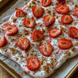 Joghurt-Bark hat in den letzten Jahren erheblich an Popularität gewonnen, und das aus gutem Grund. Es handelt sich um eine großartige Möglichkeit, die Vorzüge von Joghurt zu genießen, während man gleichzeitig die frischen Aromen von Früchten und anderen Zutaten kombiniert. Diese Snacks sind nicht nur einfach zuzubereiten, sondern auch vielseitig und anpassbar. Man kann verschiedene Früchte, Nüsse oder sogar Schokoladenstückchen hinzufügen, um den eigenen Geschmack zu berücksichtigen.