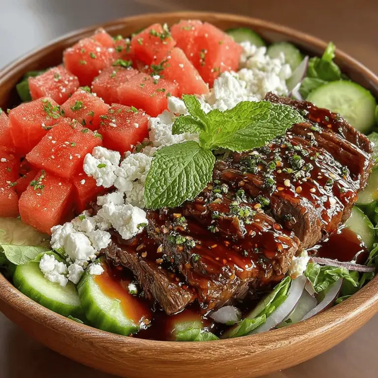 Die Kombination aus saftiger Wassermelone und zartem Rindfleisch mag auf den ersten Blick ungewöhnlich erscheinen, doch in der kulinarischen Welt sind es genau solche überraschenden Kombinationen, die unsere Geschmacksknospen zum Tanzen bringen. Die Rezeptur für die saftige Wassermelonen- und Rindfleischsalatschüssel ist nicht nur ein Fest für die Sinne, sondern auch eine gesunde und nahrhafte Mahlzeit, die perfekt für warme Sommertage geeignet ist. Diese Salatschüssel vereint frische, knackige Zutaten mit der herzhaften Note des Rindfleischs und dem süßen, erfrischenden Geschmack der Wassermelone.
