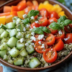 Der Heller Basilikum Pesto Quinoa Salat ist nicht nur ein köstliches Gericht, sondern auch eine gesunde Wahl, die sich hervorragend für jede Gelegenheit eignet. Dieser Salat kombiniert die nussigen Aromen von Quinoa mit dem frischen Geschmack von Basilikum-Pesto, das einen Hauch von italienischer Küche in Ihren Alltag bringt. Quinoa, ein Superfood, ist bekannt für seinen hohen Proteingehalt und seine vielseitige Einsetzbarkeit in diversen Gerichten.