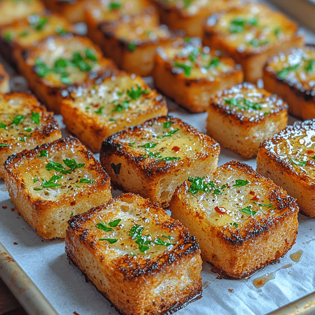 Knusprige Knoblauchbutter-Croutons sind das perfekte Topping für viele Gerichte, von Salaten bis hin zu Suppen, und sie verleihen jedem Gericht eine köstliche, aromatische Note. Diese kleinen, knusprigen Brotwürfel sind nicht nur einfach zuzubereiten, sondern auch eine großartige Möglichkeit, altes Brot wiederzuverwenden und gleichzeitig eine wunderbar geschmackvolle Beilage zu kreieren. Die Kombination aus geschmolzener Butter, frischem Knoblauch und einer Auswahl an Kräutern sorgt dafür, dass diese Croutons in jedem Bissen vor Geschmack strotzen.