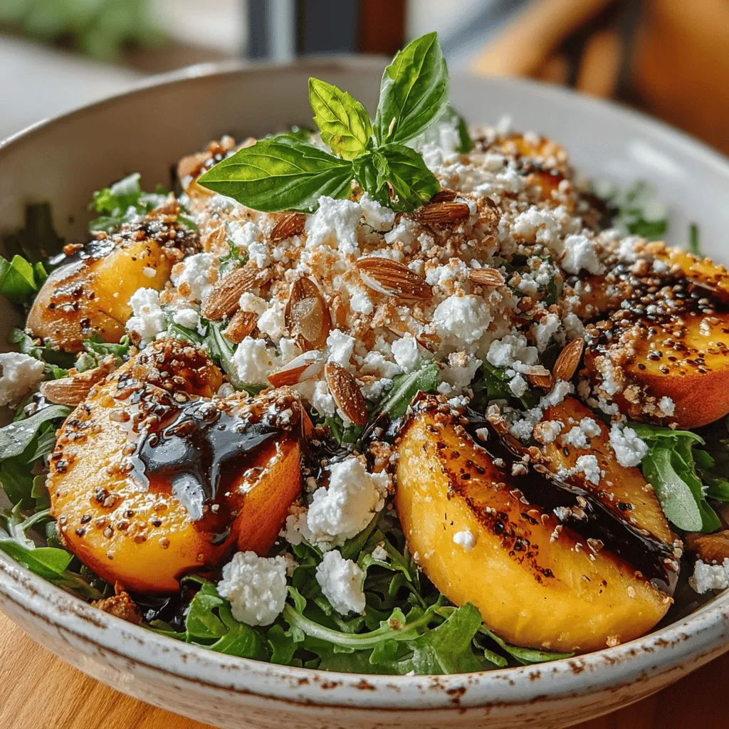 Die Sonnenverwöhnte Pfirsich- und Rucola-Delikatesse ist ein köstliches und zeitloses Gericht, das die Aromen des Sommers in einer einfachen und eleganten Kombination vereint. Diese frische Salatkreation bringt die Süße reifer Pfirsiche und den würzigen Geschmack von Rucola zusammen, begleitet von der Cremigkeit von Feta und dem Crunch gerösteter Mandeln. Egal, ob als leichtes Hauptgericht oder als appetitliche Vorspeise – dieses Rezept ist perfekt für sonnige Tage und gesellige Zusammenkünfte.
