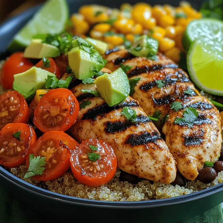 Wenn Sie auf der Suche nach einem Gericht sind, das sowohl einfach zuzubereiten als auch voller Geschmack ist, sind die Zesty Lime Chicken Bowls genau das Richtige für Sie. Dieses Gericht kombiniert zartes, mariniertes Hühnchen mit einer bunten Auswahl an frischen Zutaten, darunter Quinoa, Avocado und Kirschtomaten. Ursprünglich inspiriert von der frischen und lebhaften Küche Mexikos, bringt dieses Rezept die Aromen der Zitrusfrüchte auf einen neuen Höhepunkt und bietet eine perfekte Balance zwischen Geschmack und Nährstoffen.