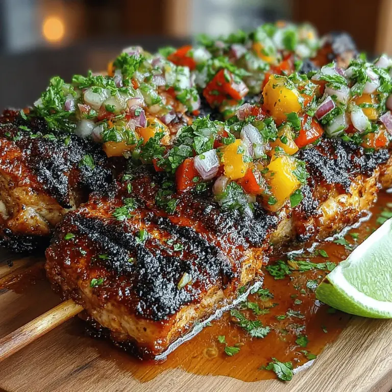 Zesty Hähnchen-Spieße mit süßer Pfirsichsalsa sind nicht nur ein Genuss für den Gaumen, sondern auch eine Augenweide auf jedem Grillfest oder bei einem sommerlichen Abendessen. Diese köstlichen Spieße kombinieren saftiges, mariniertes Hähnchenfleisch mit einer erfrischenden, fruchtigen Salsa aus reifen Pfirsichen. Die süße und würzige Salsa verleiht dem herzhaften Hähnchen einen einzigartigen Kick, der jeden Bissen zu einem Geschmackserlebnis macht.