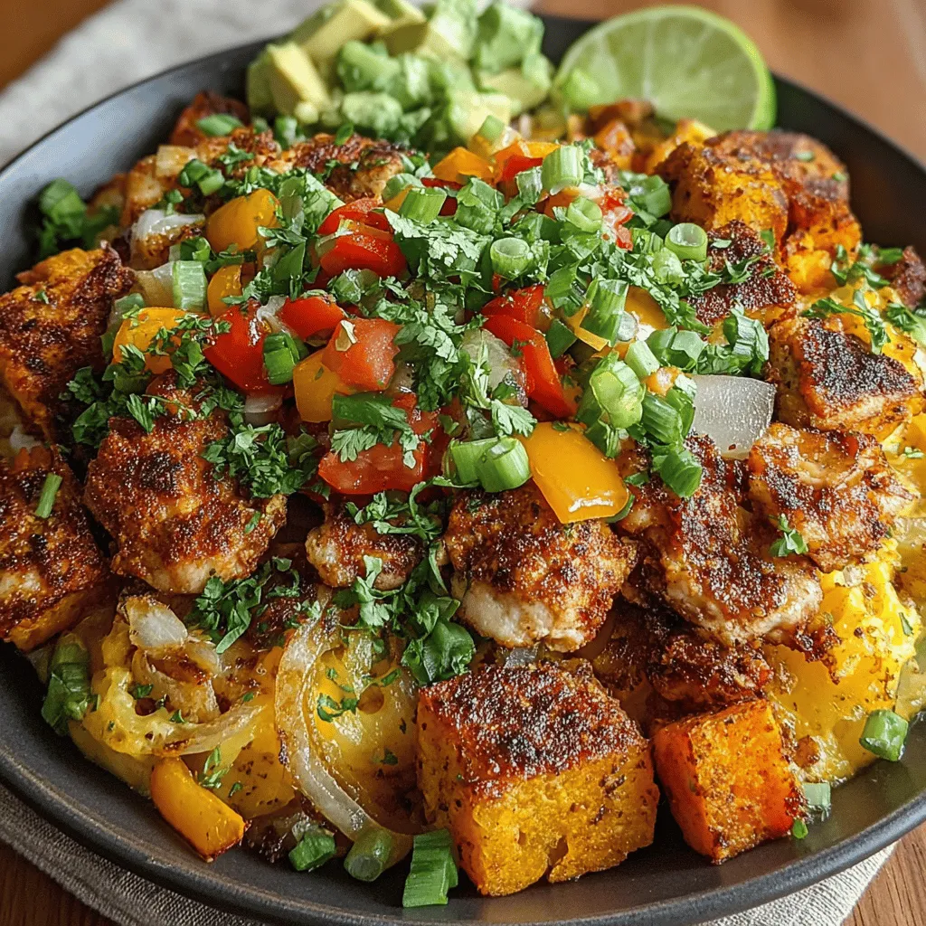 Südwestliches Hühnchen & Süßkartoffel-Hash ist ein herzhaftes und nahrhaftes Gericht, das die Aromen der südwestlichen Küche in einem einfachen und leckeren Rezept vereint. Mit einer Kombination aus zarten Hähnchenstücken, süßen Kartoffeln und frischem Gemüse ist dieser Hash nicht nur ein Genuss für den Gaumen, sondern auch eine großartige Möglichkeit, die tägliche Portion Gemüse und Protein zu integrieren. Ob zum Abendessen oder als sättigendes Frühstück, dieses Gericht ist vielseitig und schnell zubereitet.