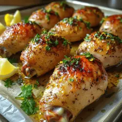 Geröstete Hähnchenschenkel sind ein zeitloses Gericht, das in vielen Küchen rund um den Globus beliebt ist. Besonders in der mediterranen und italienischen Küche wird Hähnchen oft mit frischen Kräutern und Zitrusfrüchten verfeinert, um Aromen zu kreieren, die sowohl leicht als auch herzhaft sind. Das Rezept für Zesty Lemon Herb Geröstete Hähnchenschenkel kombiniert die spritzige Frische von Zitrone mit aromatischen Kräutern und Knoblauch, was jedem Bissen eine unverwechselbare Note verleiht.