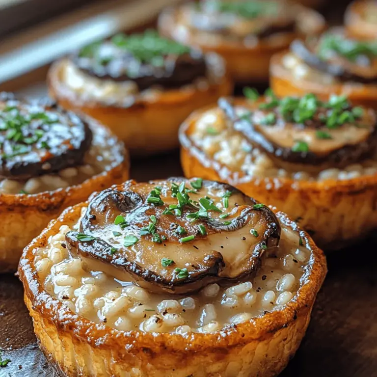 Willkommen zu unserem köstlichen Rezept für Samtene Pilz-Risotto-Törtchen! Dieses raffinierte Gericht vereint die Cremigkeit von Risotto mit der knusprigen Textur von gebackenen Törtchen. Die Kombination aus Arborio-Reis, aromatischen Pilzen und würzigem Parmesan macht diese Törtchen zu einer perfekten Vorspeise oder einem schmackhaften Snack für jede Gelegenheit. Ob bei einem festlichen Dinner, einem geselligen Abend mit Freunden oder als besondere Beilage zu einem Hauptgericht – diese Risotto-Törtchen sind ein echter Publikumsmagnet.