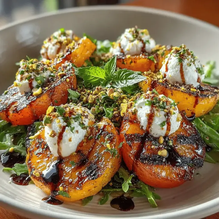 Der gegrillte Pfirsich & Burrata Salat ist ein erfrischendes und elegantes Gericht, das perfekt für warme Sommertage geeignet ist. Mit der Kombination aus süßen, saftigen Pfirsichen, cremigem Burrata-Käse und knackigem Rucola ist dieser Salat nicht nur eine Augenweide, sondern auch ein Genuss für den Gaumen. Dieses Rezept bringt die Aromen des Sommers auf den Tisch und eignet sich hervorragend als leichtes Mittagessen oder als Beilage zu Grillgerichten.