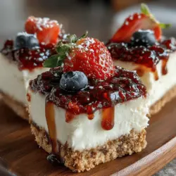 Der Beeren-Glück No-Bake Käsekuchen Riegel ist eine köstliche und erfrischende Dessertoption, die perfekt für warme Tage und gesellige Anlässe ist. Dieses Rezept kombiniert die cremige Textur von Käsekuchen mit der Frische von gemischten Beeren, was es zu einem unwiderstehlichen Leckerbissen macht. Der große Vorteil dieses Rezepts ist, dass es ohne Backen auskommt, was es besonders einfach und zeitsparend macht.