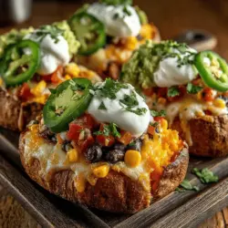 Überladene Nacho Süßkartoffel-Schalen sind eine kreative und köstliche Variante des klassischen Nacho-Gerichts. Diese Schalen kombinieren die süße, erdige Note von Süßkartoffeln mit herzhaften Nacho-Zutaten, um ein Gericht zu schaffen, das sowohl sättigend als auch nahrhaft ist. In den letzten Jahren erfreuen sich Süßkartoffeln zunehmender Beliebtheit, nicht nur aufgrund ihres großartigen Geschmacks, sondern auch aufgrund ihrer gesundheitlichen Vorteile. Sie sind reich an Vitaminen, Mineralstoffen und Antioxidantien und stellen eine hervorragende glutenfreie Alternative zu herkömmlichen Nacho-Chips dar.