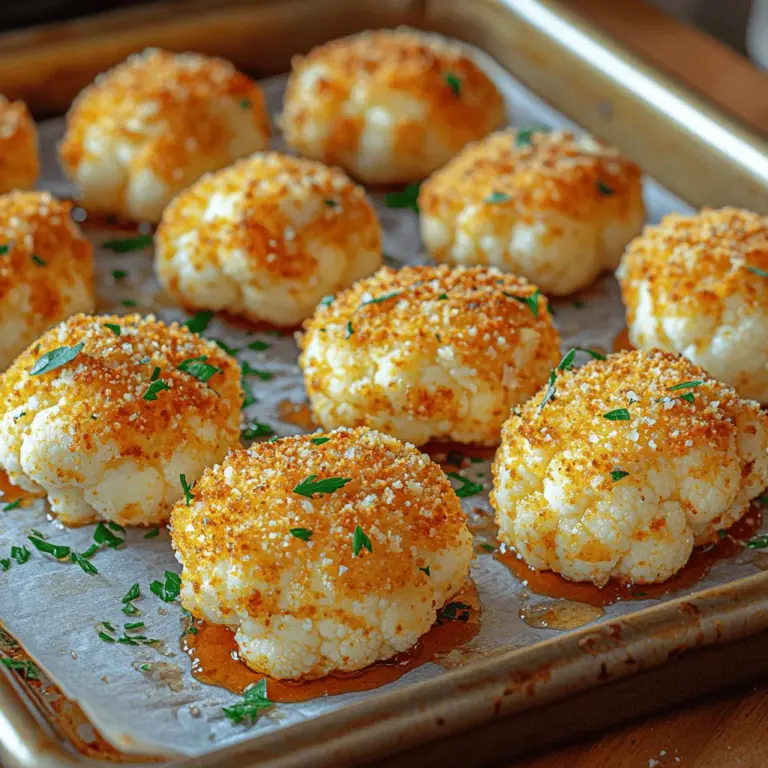 Die Crispy Parmesan Blumenkohlhäppchen sind nicht nur eine schmackhafte, sondern auch eine gesunde Snack-Option, die sich ideal als Appetizer oder Fingerfood für gesellige Anlässe eignet. Dieses Rezept kombiniert die zarte Textur von Blumenkohl mit einer knusprigen Parmesan-Kruste, die jeden Bissen zu einem Genuss macht. Blumenkohl hat in der modernen Küche an Popularität gewonnen, nicht zuletzt wegen seiner Vielseitigkeit und der gesundheitlichen Vorteile. Diese kleinen Häppchen sind glutenfrei anpassbar und können problemlos in eine vegetarische oder sogar vegane Ernährung integriert werden.