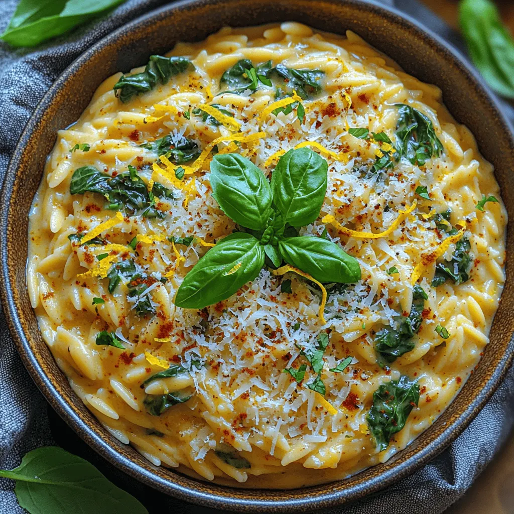 Willkommen in der Welt der aromatischen und unkomplizierten Küche! Heute präsentiere ich Ihnen ein köstliches Rezept für Zesty Creamy Lemon Orzo mit Spinat. Dieses Gericht vereint die zarten Aromen von frischem Spinat, spritziger Zitrone und einer cremigen Sauce, die Ihre Geschmacksnerven erfreuen wird. Orzo, die italienische Reis-Pasta, sorgt für eine angenehme Textur und macht dieses Gericht zu einer perfekten Wahl für ein leichtes Mittagessen oder ein gehobenes Abendessen.