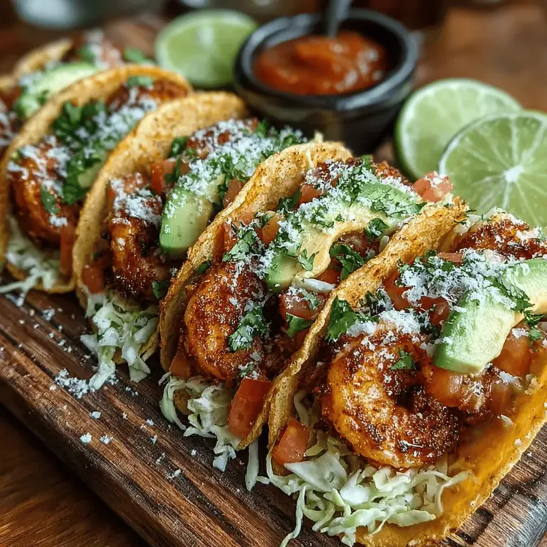 Die Zesty Cajun Shrimp Tacos sind nicht nur ein Fest für den Gaumen, sondern auch eine köstliche Möglichkeit, die Aromen der Südstaatenküche zu genießen. Dieses Gericht ist eine aufregende Kombination aus saftigen Garnelen, die mit einer würzigen Cajun-Gewürzmischung mariniert werden, und frischen Zutaten, die jeden Biss zu einem Erlebnis machen. Die Taco-Tradition stammt aus Mexiko, wo Tortillas mit verschiedenen Füllungen serviert werden. Die Kombination von Cajun-Gewürzen mit den klassischen Taco-Zutaten schafft eine einzigartige Fusion, die sowohl Liebhaber der Meeresfrüchte als auch Fans der Tex-Mex-Küche anspricht.
