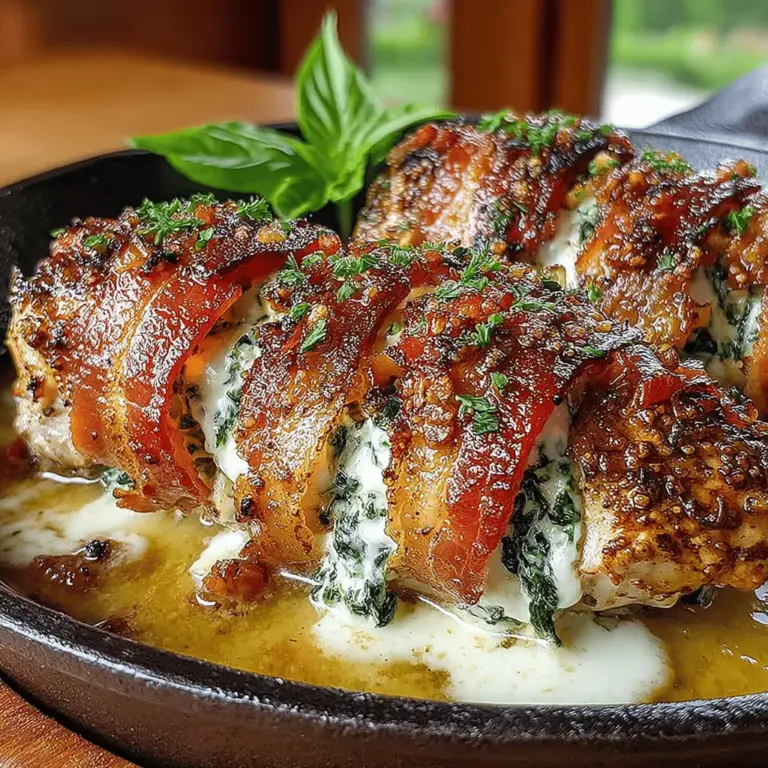 Willkommen in der Welt der köstlichen und gesunden Küche! Heute präsentieren wir Ihnen ein Rezept für Bacon-Wrapped Stuffed Chicken mit Mozzarella, das nicht nur geschmacklich überzeugt, sondern auch durch seine einfache Zubereitung besticht. Dieses Gericht ist ideal für Kochbegeisterte, Familien und gesundheitsbewusste Esser, die eine ausgewogene Mahlzeit schätzen, ohne auf Geschmack zu verzichten.