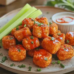 Crispy Buffalo Tofu Nuggets sind nicht nur eine köstliche Snack-Option, sondern auch eine hervorragende Wahl für Veganer und Vegetarier, die das Gefühl von knusprigen, würzigen Hähnchen-Nuggets lieben. Dieses Rezept kombiniert die zarten Texturen von extra-festem Tofu mit einer knusprigen Panade aus Panko-Raspeln, die dann in einer pikanten Buffalo-Sauce geworfen werden. Die Kombination aus Gewürzen und der scharfen Sauce sorgt für ein unvergleichliches Geschmackserlebnis, das jeden Gaumen erfreut.