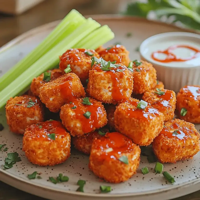 Crispy Buffalo Tofu Nuggets sind nicht nur eine köstliche Snack-Option, sondern auch eine hervorragende Wahl für Veganer und Vegetarier, die das Gefühl von knusprigen, würzigen Hähnchen-Nuggets lieben. Dieses Rezept kombiniert die zarten Texturen von extra-festem Tofu mit einer knusprigen Panade aus Panko-Raspeln, die dann in einer pikanten Buffalo-Sauce geworfen werden. Die Kombination aus Gewürzen und der scharfen Sauce sorgt für ein unvergleichliches Geschmackserlebnis, das jeden Gaumen erfreut.