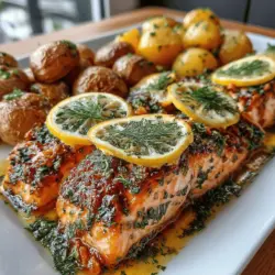 Das Rezept für Zesty Lemon Dill Roasted Salmon & Baby Potatoes ist nicht nur eine Gaumenfreude, sondern auch ein Paradebeispiel für eine gesunde und schmackhafte Mahlzeit. Die Kombination aus zartem Lachs, der mit frischem Dill und spritziger Zitrone mariniert ist, gepaart mit perfekt gerösteten Babykartoffeln, macht dieses Gericht zu einem echten Highlight auf jedem Esstisch. Es eignet sich hervorragend für ein schnelles Abendessen unter der Woche oder als elegantes Gericht für besondere Anlässe.