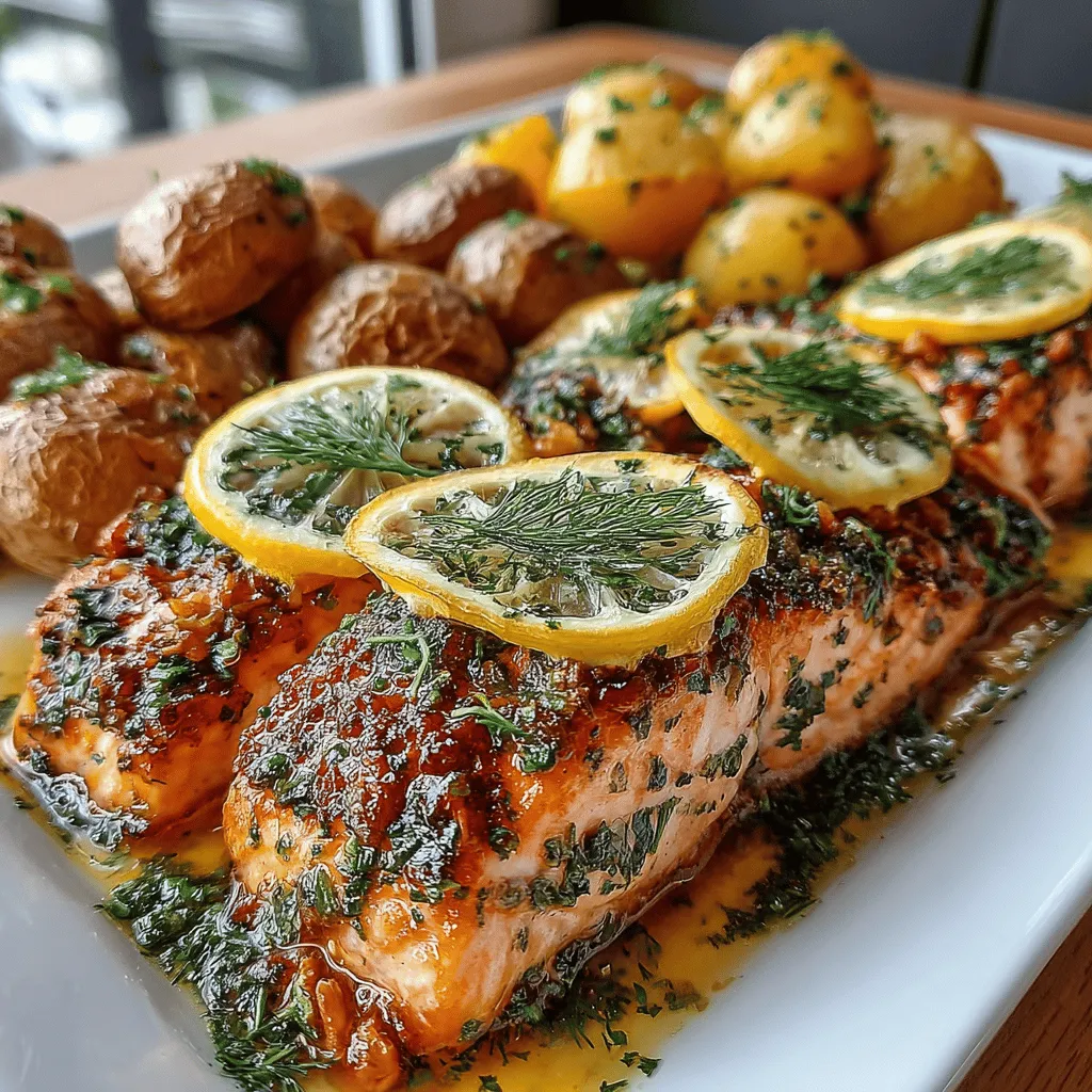 Das Rezept für Zesty Lemon Dill Roasted Salmon & Baby Potatoes ist nicht nur eine Gaumenfreude, sondern auch ein Paradebeispiel für eine gesunde und schmackhafte Mahlzeit. Die Kombination aus zartem Lachs, der mit frischem Dill und spritziger Zitrone mariniert ist, gepaart mit perfekt gerösteten Babykartoffeln, macht dieses Gericht zu einem echten Highlight auf jedem Esstisch. Es eignet sich hervorragend für ein schnelles Abendessen unter der Woche oder als elegantes Gericht für besondere Anlässe.