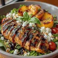 Der Gegrillter Pfirsich-Hühnchen-Salat vereint verschiedene Geschmäcker und Texturen, die ein harmonisches und befriedigendes Gericht ergeben. Pfirsiche sind nicht nur köstlich, sondern auch reich an Vitaminen und Antioxidantien, während Hühnchen eine hervorragende Proteinquelle darstellt. Zusammen mit frischen Salatblättern und einer leichten Balsamico-Vinaigrette wird dieser Salat zu einem gesunden Highlight auf Ihrem Tisch.