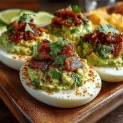 Willkommen zu einem Rezept, das sowohl optisch als auch geschmacklich begeistert: Cremige Avocado-Deviled Eggs mit knusprigem Speck. Diese köstlichen gefüllten Eier sind nicht nur ein echter Hingucker auf jedem Buffet oder bei Feiern, sondern auch eine wunderbare Möglichkeit, gesunde Zutaten auf kreative Weise zu kombinieren. Ursprünglich stammen Deviled Eggs aus der antiken römischen Küche, wo Eier mit verschiedenen Füllungen zubereitet wurden. Heute sind sie in vielen Kulturen eine beliebte Vorspeise oder ein Snack, insbesondere in der amerikanischen und europäischen Küche.