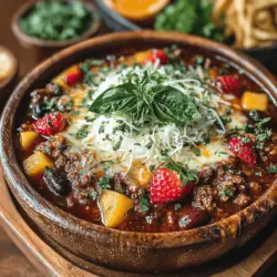 Die Fruchtige Fiesta Pizza Chili ist eine aufregende und köstliche Kombination aus herzhaftem Chili und fruchtigen Aromen, die perfekt für gesellige Abende oder als herzhaftes Familienessen geeignet ist. Dieses Gericht vereint die Würze von Chili mit einer unerwarteten fruchtigen Note, die für eine erfrischende Abwechslung sorgt. Mit einer Kombination aus Rinder- oder Putenhackfleisch, verschiedenen Bohnen und einer bunten Mischung gefrorener Früchte, ist dieses Rezept nicht nur einfach zuzubereiten, sondern auch vollgepackt mit Nährstoffen und Geschmack.
