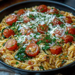 Willkommen zu unserem Rezept für One-Pan Knoblauch Parmesan Orzo, einem köstlichen und unkomplizierten Gericht, das sich perfekt für eine Familienmahlzeit oder ein schnelles Abendessen unter der Woche eignet. Dieses Gericht vereint die Aromen von frisch geriebenem Parmesan, aromatischem Knoblauch und zarten Gemüsen in einer einzigen Pfanne, was nicht nur die Zubereitung erleichtert, sondern auch den Abwasch minimiert. Ideal für alle, die eine schmackhafte und einfache Küche lieben, ist dieses Rezept sowohl für Feinschmecker als auch für Kochanfänger geeignet.