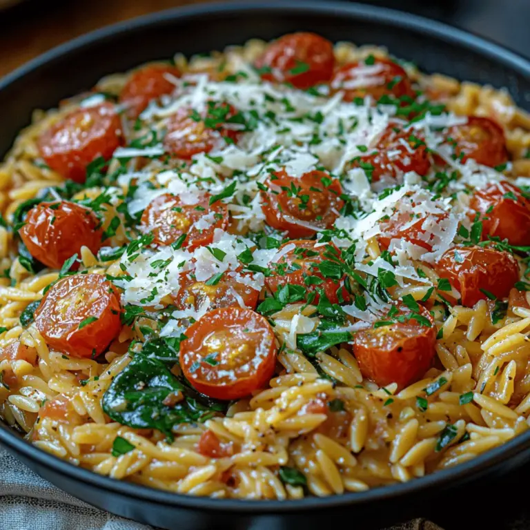 Willkommen zu unserem Rezept für One-Pan Knoblauch Parmesan Orzo, einem köstlichen und unkomplizierten Gericht, das sich perfekt für eine Familienmahlzeit oder ein schnelles Abendessen unter der Woche eignet. Dieses Gericht vereint die Aromen von frisch geriebenem Parmesan, aromatischem Knoblauch und zarten Gemüsen in einer einzigen Pfanne, was nicht nur die Zubereitung erleichtert, sondern auch den Abwasch minimiert. Ideal für alle, die eine schmackhafte und einfache Küche lieben, ist dieses Rezept sowohl für Feinschmecker als auch für Kochanfänger geeignet.