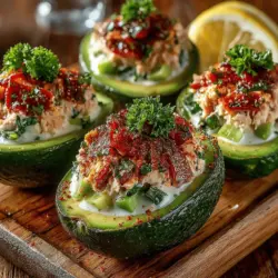 In der Welt der gesunden Küche gibt es eine Vielzahl von kreativen und schmackhaften Gerichten, die sowohl nährstoffreich als auch einfach zuzubereiten sind. Eines dieser wunderbaren Rezepte ist das „Zesty Stuffed Avocado Tuna Boote“. Diese gefüllten Avocados kombinieren die cremige Textur der Avocado mit dem herzhaften Geschmack von Thunfisch und frischen Zutaten. Ursprünglich aus der kalifornischen Küche stammend, hat sich dieses Gericht schnell zu einem Favoriten unter Gesundheitsbewussten und Feinschmeckern entwickelt. Die Kombination aus gesunden Fetten, Proteinen und frischen Gemüse macht es zu einer perfekten Wahl für ein leichtes Mittagessen, einen Snack oder sogar eine Vorspeise für Partys.