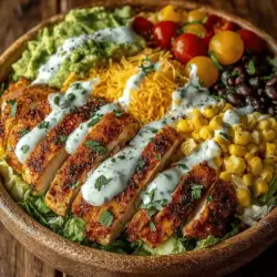 Die Southwest Chicken Salad Bowls sind nicht nur eine Freude für den Gaumen, sondern auch ein Fest für das Auge. Dieses Gericht vereint frische, gesunde Zutaten mit den würzigen Aromen des Südwestens der Vereinigten Staaten und ist perfekt für ein leichtes Mittagessen oder ein schnelles Abendessen. Die Kombination aus zartem Hähnchen, knackigem Gemüse und cremigem Dressing macht diesen Salat zu einer ausgewogenen Mahlzeit, die sowohl sättigend als auch nahrhaft ist.