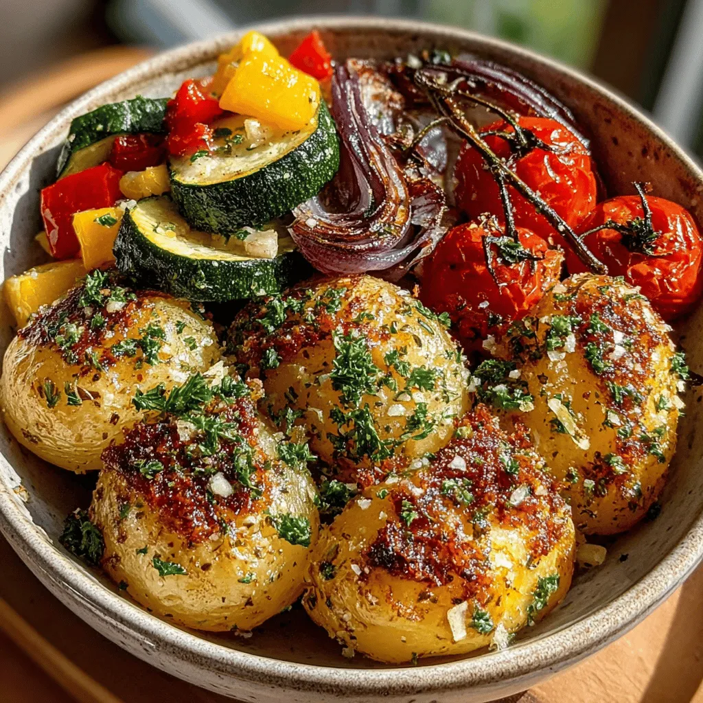 Das Kräuter-infused Röstgemüse-Medley ist nicht nur ein Fest für die Sinne, sondern auch eine gesunde und nahrhafte Wahl für jeden, der eine köstliche Mahlzeit zubereiten möchte. In der modernen Küche erfreuen sich Gerichte, die reich an frischem Gemüse sind, wachsender Beliebtheit. Sie bieten nicht nur eine Vielzahl von Aromen und Texturen, sondern sind auch eine hervorragende Möglichkeit, die tägliche Portion Gemüse zu erhöhen. Dieses Rezept kombiniert eine bunte Mischung aus Baby-Kartoffeln, Kirschtomaten, Paprika, Zucchini und roten Zwiebeln, die in aromatischen Kräutern und hochwertigem Olivenöl geröstet werden.